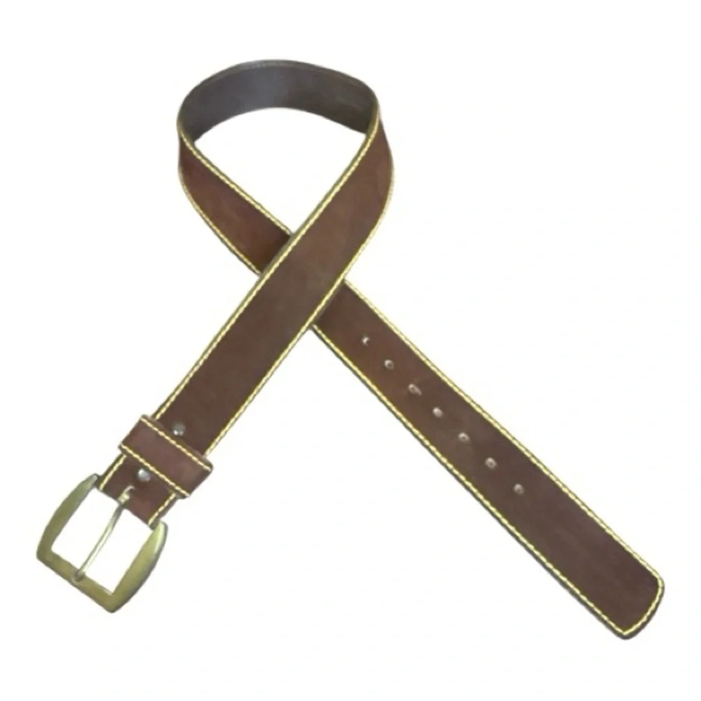 Elegant Brown Leather Belt with Gold Buckle